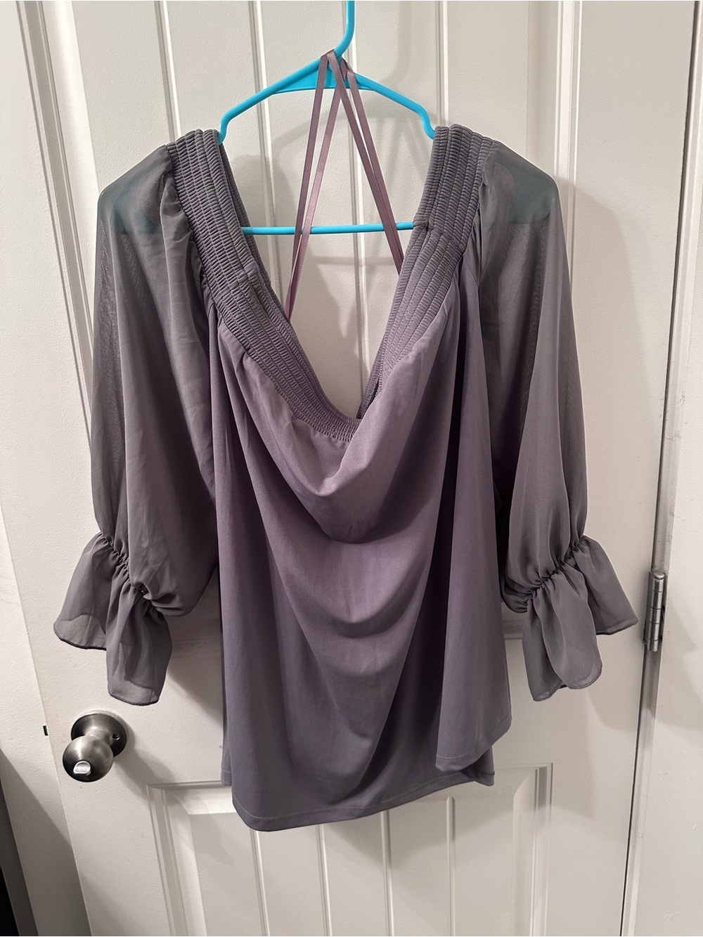 torrid Gray Off-Shoulder Smocked Sleeve Blouse